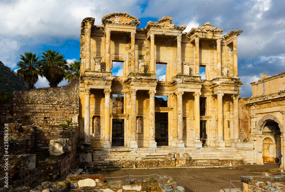 Ruins of Celsius Library in ancient city Ephesus. Turkey
