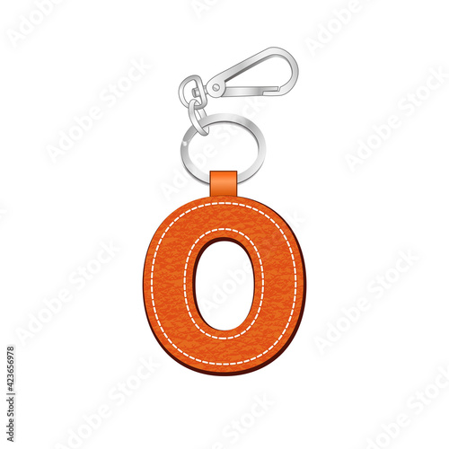 Letter O key chain, leather texture keychain, bag charm, key ring vector