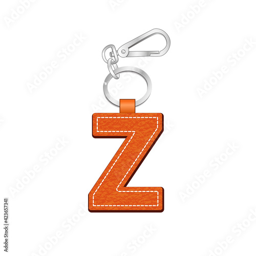 Letter Z key chain, leather texture keychain, bag charm, key ring vector