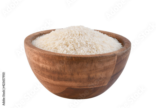 white rice (Thai Jasmine rice) in the bowl isolated on white background