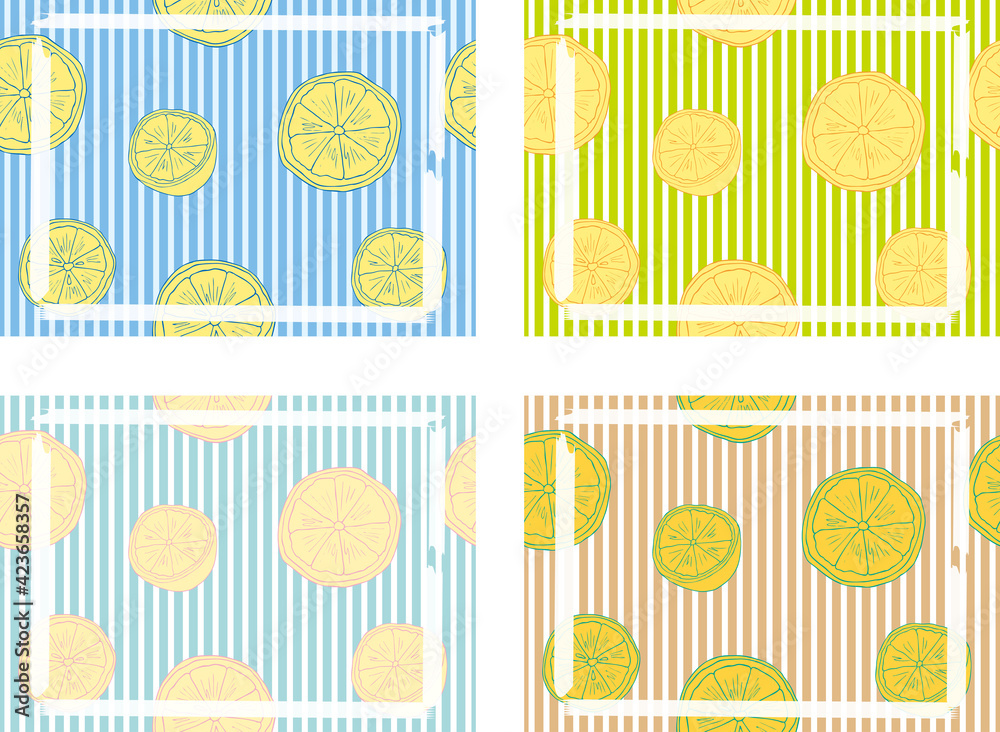 マスキングテープフレーム 手描きレモン背景セット Vektornyj Obekt Stock Adobe Stock