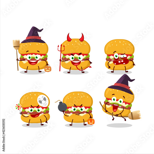 Halloween expression emoticons with cartoon character of cheeseburger