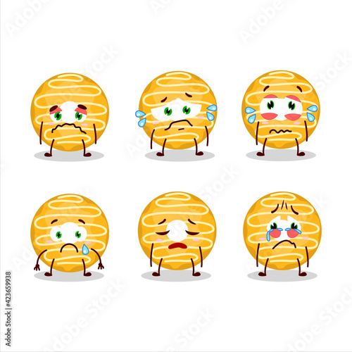Banana cream donut cartoon character with sad expression