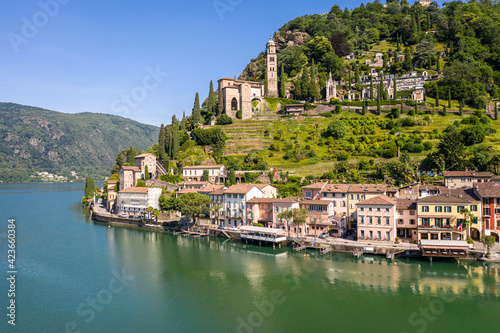 Stunning view of the Morcote traditional village by lake Lugano in Canton Ticino in Switzerland photo