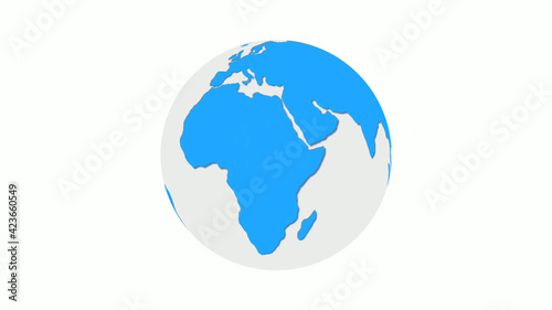 Aqua and white color 3d earth icon, 3d planet icon in white background