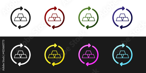 Set Gold bars icon isolated on black and white background. Banking business concept. Vector