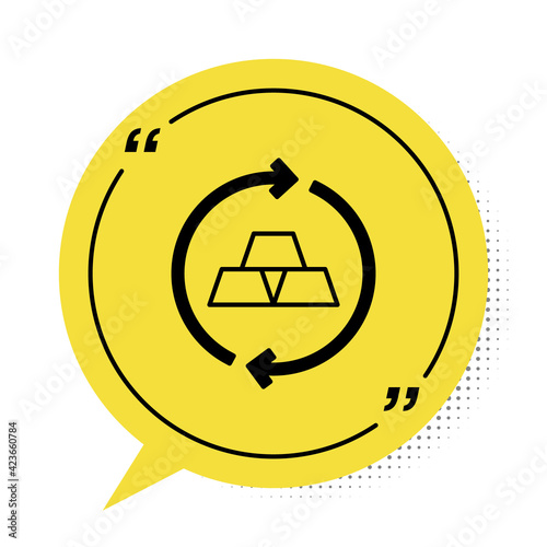 Black Gold bars icon isolated on white background. Banking business concept. Yellow speech bubble symbol. Vector