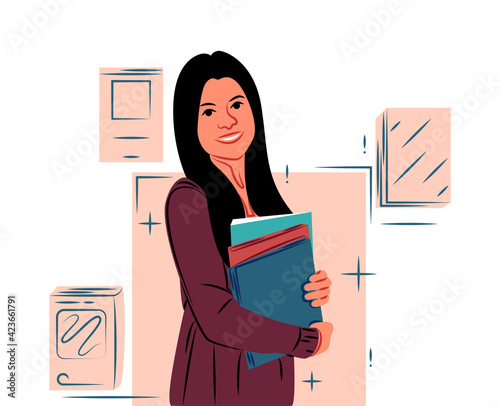 Vector teacher in shadow of sharp lines style