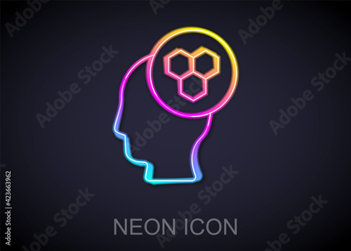 Glowing neon line Beekeeper icon isolated on black background. Special protective uniform. Vector