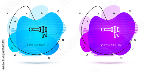 Line Honey dipper stick with dripping honey icon isolated on white background. Honey ladle. Abstract banner with liquid shapes. Vector