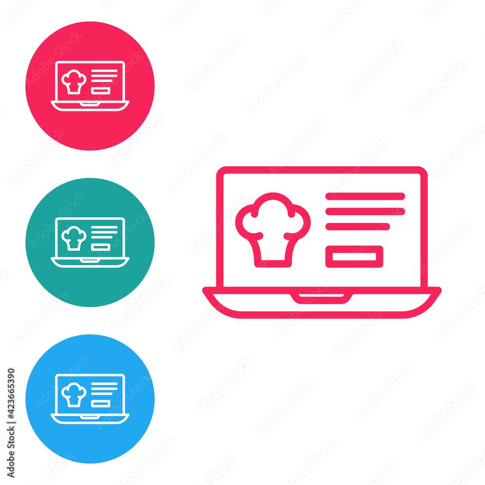Red line Online ordering and fast food delivery icon isolated on white background. Set icons in circle buttons. Vector Red line Online ordering and fast food delivery icon isolated on white background. Set icons in circle buttons. Vector