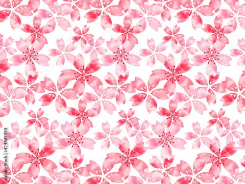 水彩風　桜　パターン背景