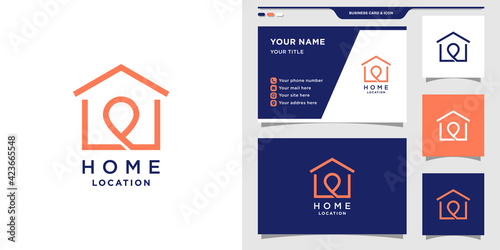 Home logo design with modern pin concept and business card. Logo design template Premium Vector