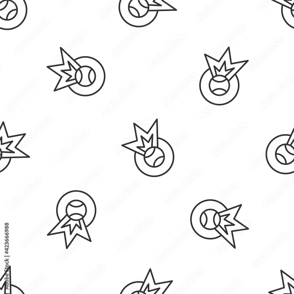 Grey line Baseball ball icon isolated seamless pattern on white background. Vector