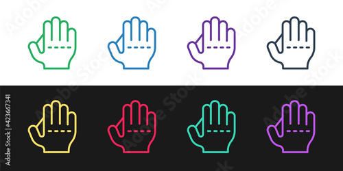 Set line Baseball glove icon isolated on black and white background. Vector