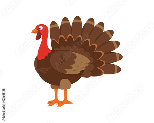 turkey animal icon image, Thanksgiving Cartoon Turkey Bird. Illustration of funny turkey character clipart