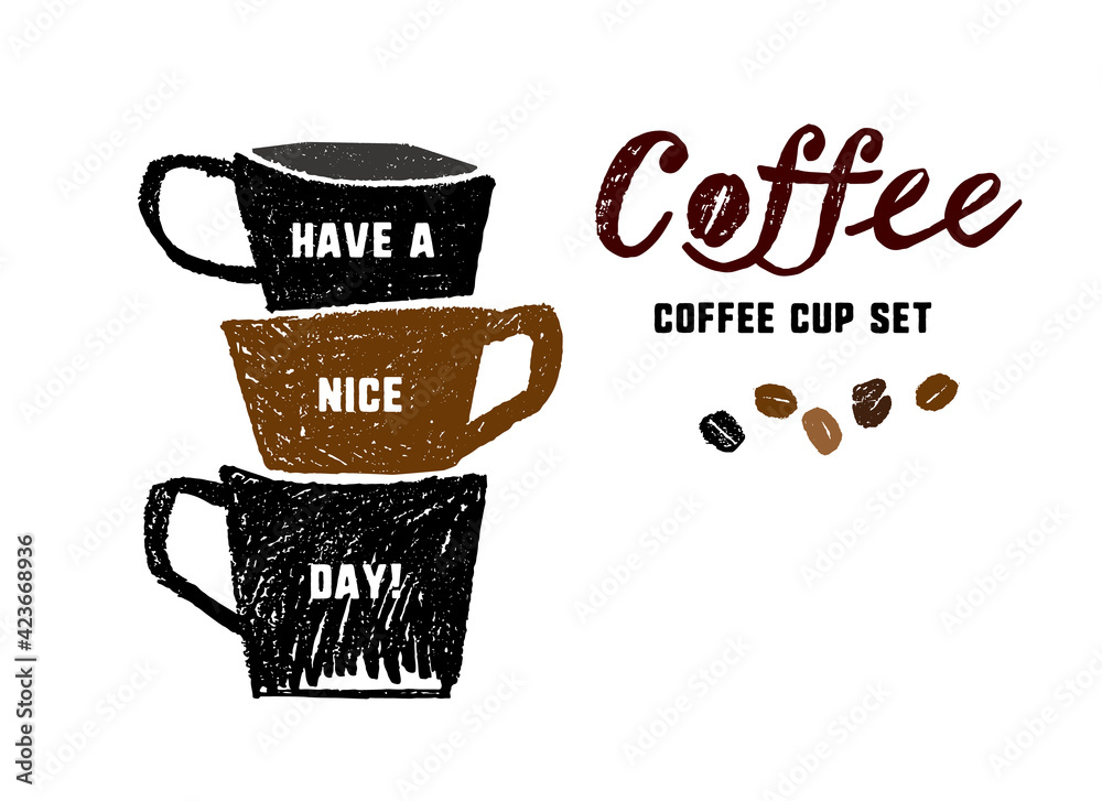 コーヒーカップのイラストセット メッセージ入り Stock Vector Adobe Stock