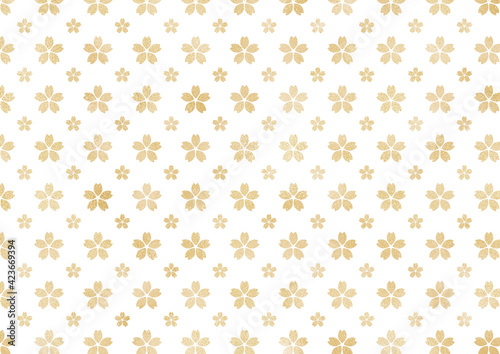 金箔の桜　パターン　背景イラスト素材（金色・白）