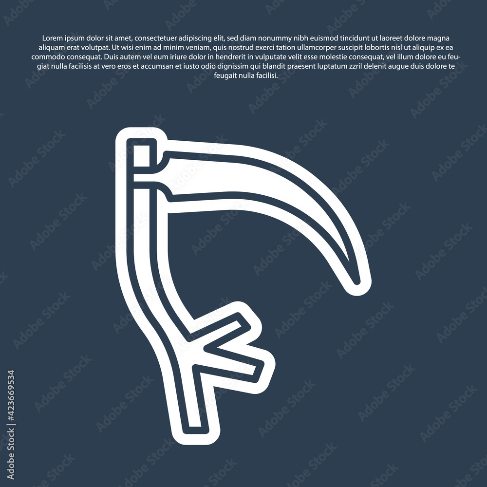 Blue line Scythe icon isolated on blue background. Happy Halloween party. Vector Blue line Scythe icon isolated on blue background. Happy Halloween party. Vector