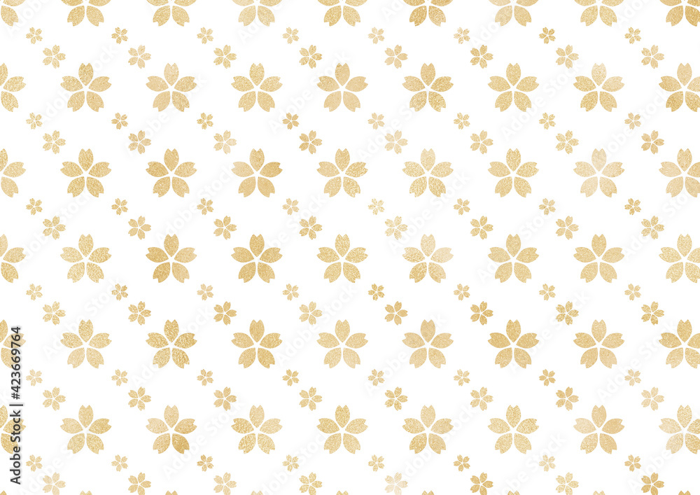 金箔の桜　パターン　背景イラスト素材（金色・白）