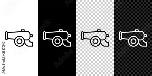 Set line Ramadan cannon icon isolated on black and white, transparent background. Vector