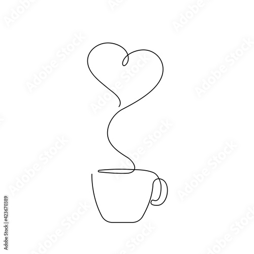 Coffee Cup with Heart One Line Art Drawing. Coffee Lovers Symbol. Minimalist Trendy Contemporary Design Perfect for Wall Art, Prints, Social Media, Posters, Invitations, Branding Design.