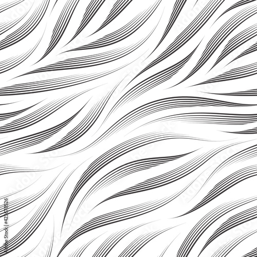 Seamless vector pattern of black graceful lines drawn with a pen. Flowing texture from smooth lines. © ejelo