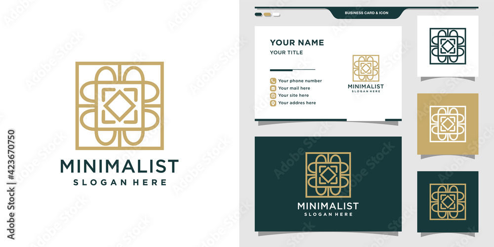 Minimalist floral logo design template and business card. Logo and business card design Premium Vector