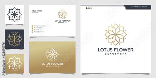 Flower beauty spa logo design linear style and business card. Logo design and business card Premium Vector
