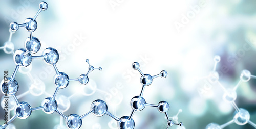 Horizontal banner with glass model of molecule