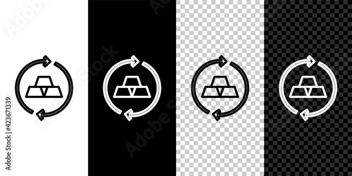 Set line Gold bars icon isolated on black and white, transparent background. Banking business concept. Vector