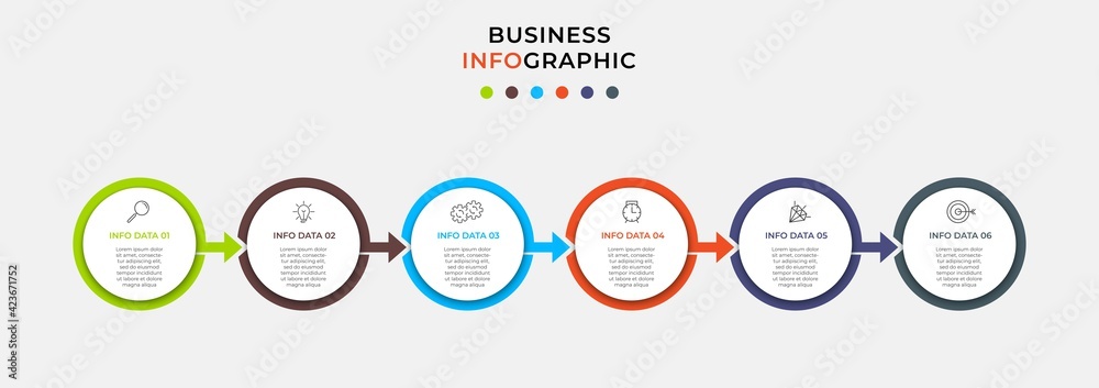 Vector Infographic design business template with icons and 6 options or steps. Can be used for process diagram, presentations, workflow layout, banner, flow chart, info graph Vector Infographic design business template with icons and 6 options or steps. Can be used for process diagram, presentations, workflow layout, banner, flow chart, info graph