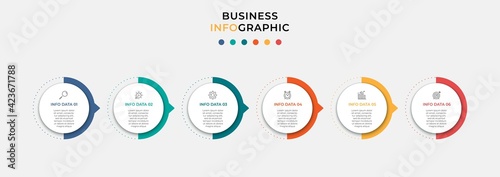 Vector Infographic design business template with icons and 6 options or steps. Can be used for process diagram, presentations, workflow layout, banner, flow chart, info graph
