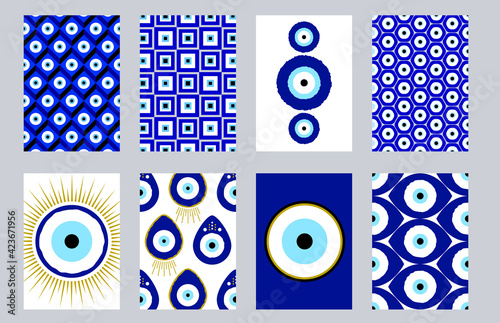 Set collection with Turkish evil eye. Greek eye talisman. Modern amulet design. Greek evil eye vector symbol of protection. Greek eye vector, symbol of protection. Glass Turkish background sign symbol