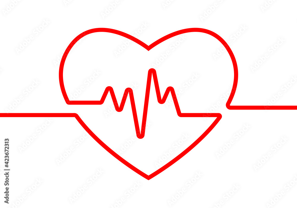 Heartbeat with heart shape. Pulse line. Health, ecg, cardiogram and cardiology symbol. Vector illustration.