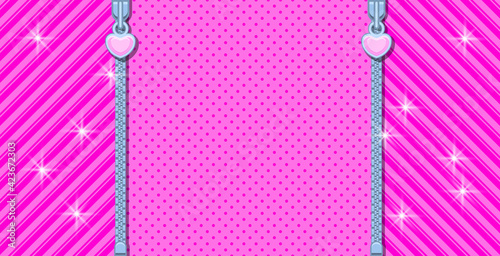 Abstract pink background vector illustration. Bright pink striped on pale background for a themed party in style doll surprised. Open vector zipper and cute lock. Rose birth backdrop template