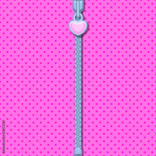 Bright pink striped on pale background for a themed party in style doll surprised. Open vector zipper and cute lock. Rose birth backdrop template with polka dot. Blank banner space for LOL text invite