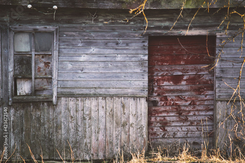 old abondoned house and wooden door, rural lifestyle