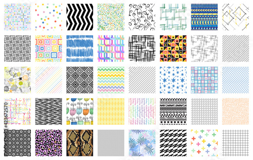 Abstract colorful patterns. Super big collection, set of patterns. Snake, leopard, geometric patterns. Vector illustrations