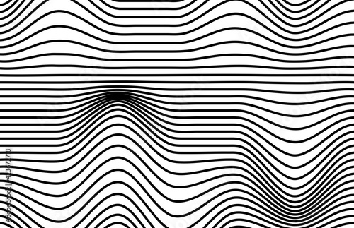 Black and White Retro Vector Illustration. Art optical wave abstract background, black and white. Modern pattern of black wavy lines on a white background