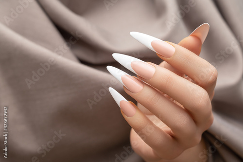 Fotografija Female hand with long french nail design