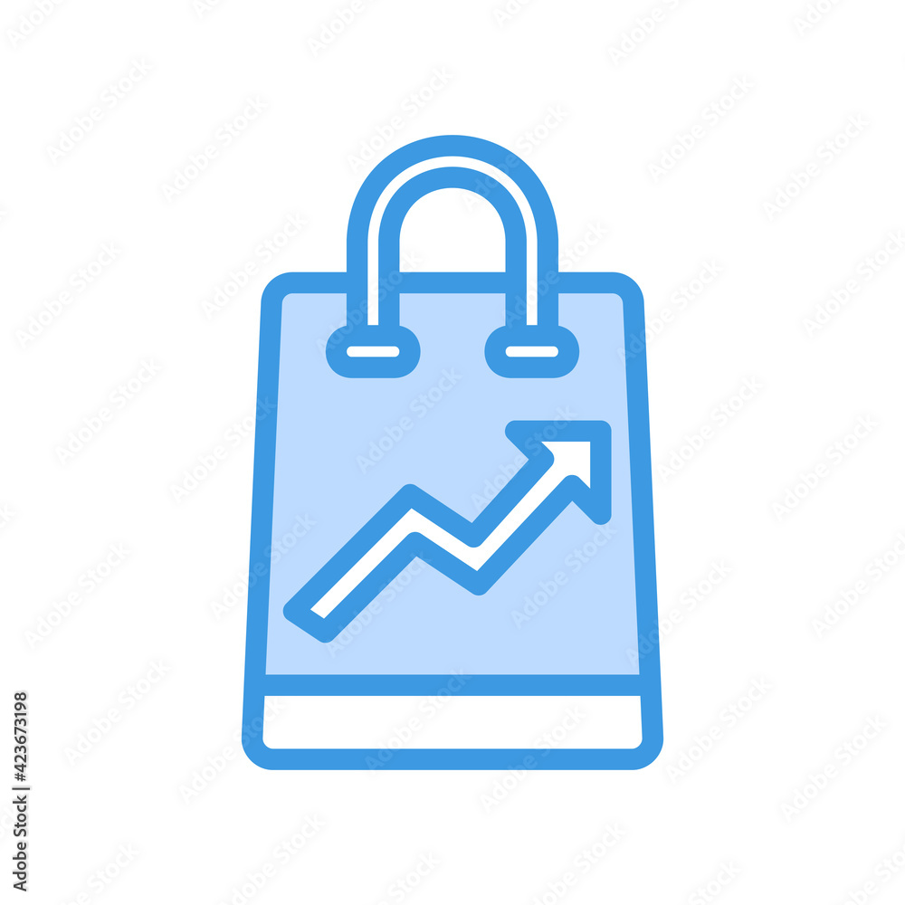 Shopping bag icon vector illustration in blue style about marketing and growth for any projects Shopping bag icon vector illustration in blue style about marketing and growth for any projects