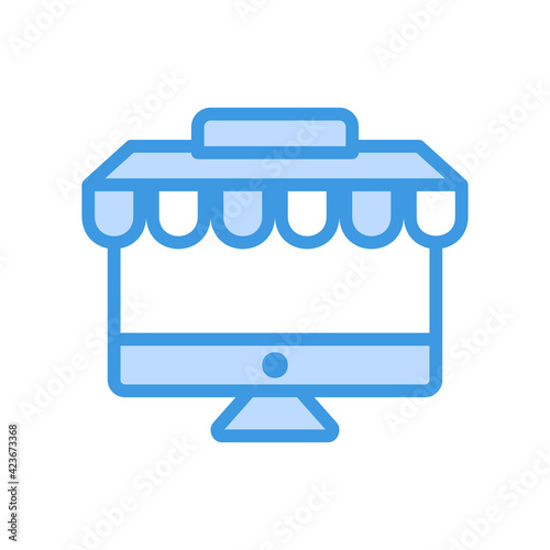 Online shop icon vector illustration in blue style about marketing and growth for any projects