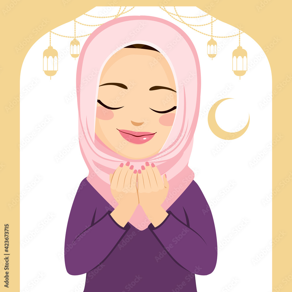 Beautiful Muslim woman praying with eyes closed during Ramadan Beautiful Muslim woman praying with eyes closed during Ramadan