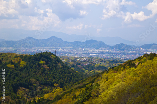 Mishima cityscape view from Mishima sky walk in Mishima city, Shizuoka, Japan.