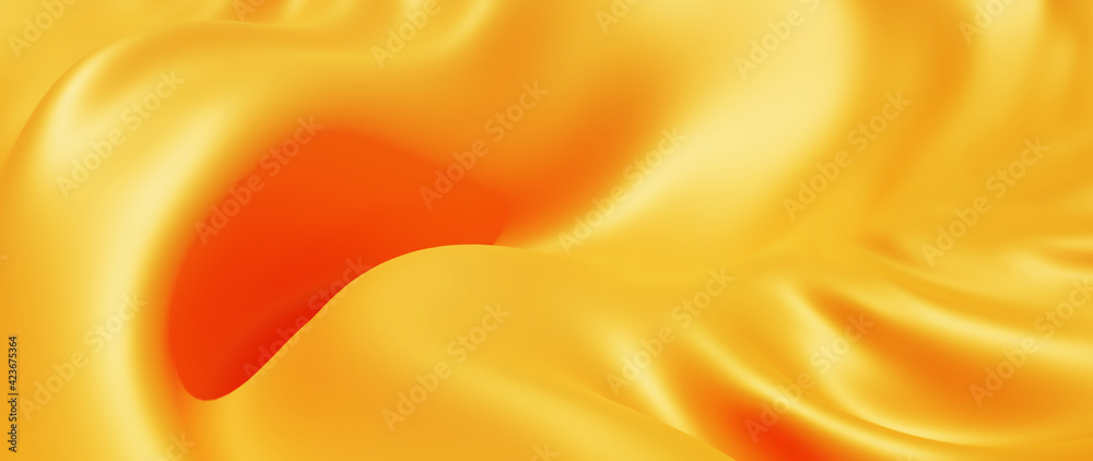 3d render of yellow and orange cloth. iridescent holographic foil. abstract art fashion background.
