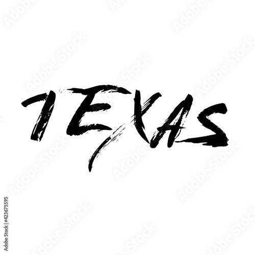 Handwritten U. S. state name Texas. Isolated illustration.