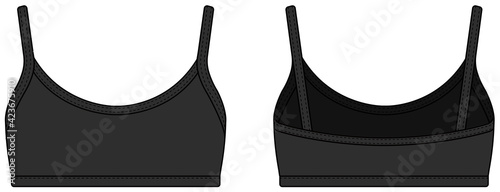 Women’s sports bra template vector illustration ( front, back ) | Black