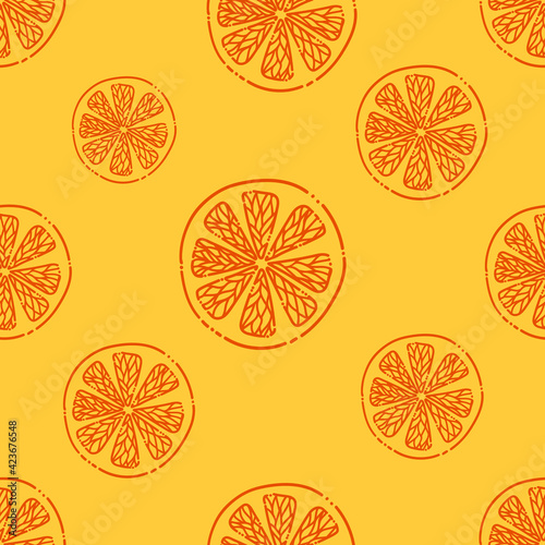 Seamless pattern with orange fruit. Design for wallpaper, background, fabric, textile, cafe, restaurant, resort, exotic, packaging.