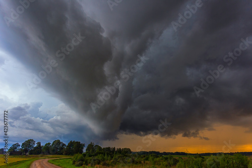 Supercell storm clouds with wall cloud and intense rain © lukjonis